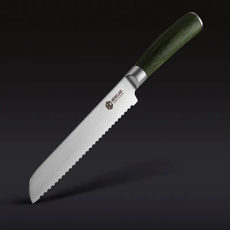 Damascus Steel Serrated Bread Knife, 8"