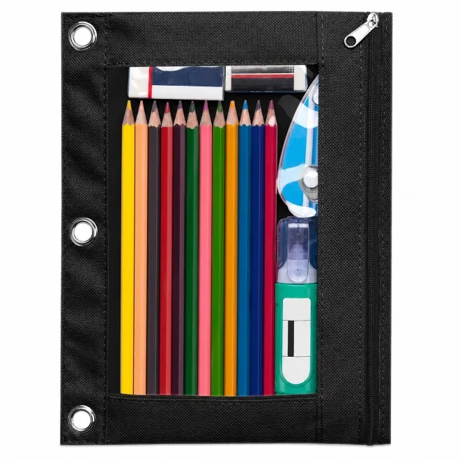 3 Ring Binder Pencil Pouch with Zipper, Large Waterproof Pencil Case with Clear Window & Reinforced Grommets, Binder Pen Bag for School, Office & College