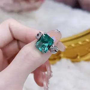 Two For One!!! Adjustable opening ring Emerald square diamond colored treasure ring light luxury high-end ring