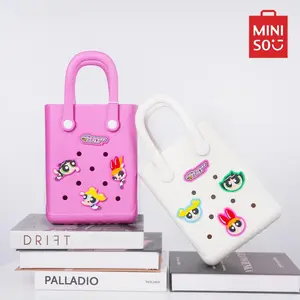 POWERPUFF GIRLS Summer Beach Cartoon Small Mini Lunch Tote Bag with Fun Hole Design, Cute Handbag for Kids, Stylish & Practical Beach Accessory Playful Versatile Compact