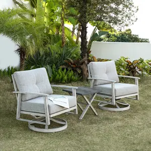 SeeHill Aluminum 3-Piece Outdoor Swivel Chairs & Resin Side Table Set, 360° Rotating, UV-Resistant, Easy Assembly, Durable for Patio, Garden, Café