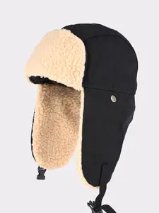 Lamb wool winter ear protection ski hat, pilot hat, thick and warm Lei Feng hat, windproof and cold proof, suitable for outdoor cycling, suitable for travel and warmth in extremely cold weather.