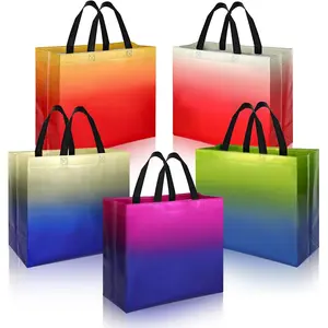 15 large gift bags with handles, reusable, gradient colors, PP material, 32x27.94x11.94 cm, suitable for small gifts, shopping, birthdays, weddings, parties