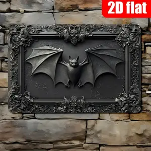 2D Flat - Decorative Signs & Plaques 2D Flat - 2D Printing 1pc Gothic Bat Embossed Metal Tin Sign - Vintage Art Decor For Home, Garage, Clubs & Restaurants, 8x12 Inches, Easy Hang With Pre-Drilled Holes Classic
