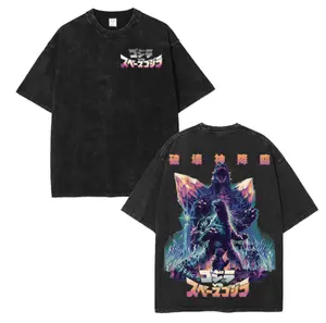 Godzilla Vs SpaceGodzilla Vintage Washed T-Shirt Kaiju Battle Graphic Acid Wash Tee
