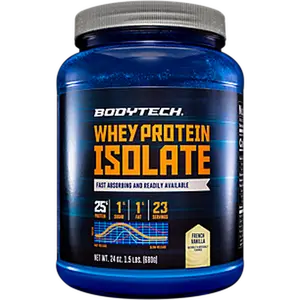BodyTech Whey Protein Isolate Powder - 25 Grams of Protein per Serving & BCAA's - Ideal for Post-Workout Muscle Building & Growth, Contains Milk & Soy, Vanilla