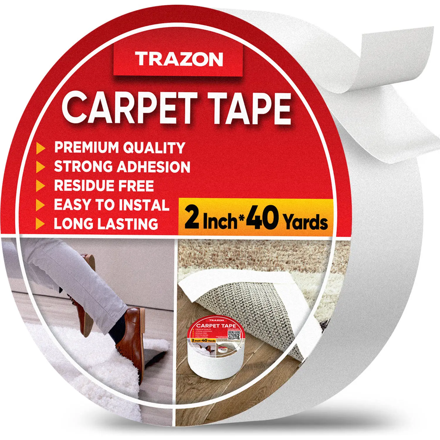 Carpet Binding Tape Double Sided 2 In 120 Ft (40 Yards) for Hardwood Floors, Area Rugs | Strong Adhesive, Removable, Heavy Duty Stickers, Residue Free