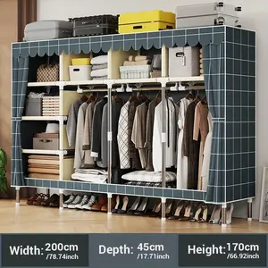 Portable Clothes Organizer with 3 Hanging Rods and 7 Storage Cabinets Heavy Duty Wardrobe Storage Closet Non-Woven Fabric Cover Large Capacity for Bedroom Living Room 78.4 W x 17.7 D x 66.9 H