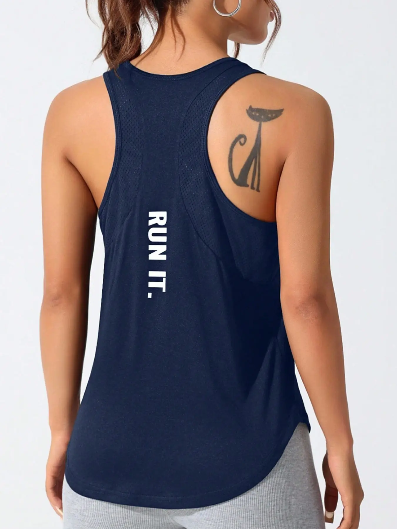 Women's Casual Loose Fit Letter Print Sporty T-Shirt, Breathable Quick-Dry Yoga Running Top, All Seasons Wear, Open Back Athletic, Stretchy Activewear