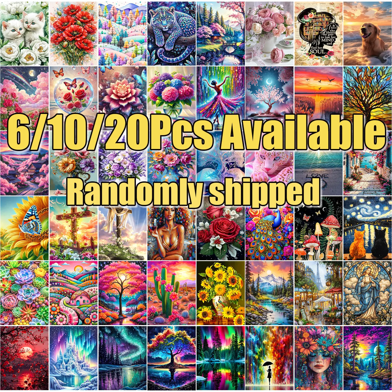 6/10/20pcs Diamond Painting Kit, DIY Diamond Art, Random style/Random pattern Cartoon Animal Floral Landscape Patterns, 30x40cm Full Drill Art Set for Wall Decor Beginners Adults Gifts