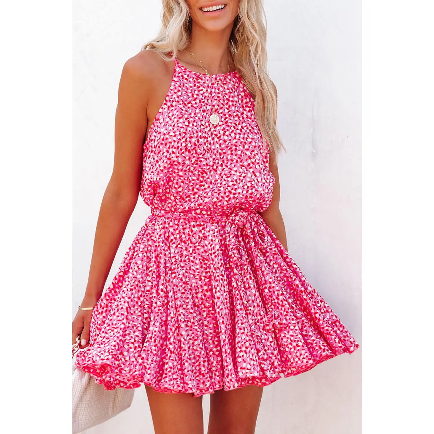 Pink Leopard Print V Neck Shift T-shirt Dress