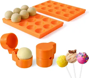 2-Pack Round Sphere Cake Pop Mold Press with Tray Set, 3D Printed Cake Pop Shapes Cutter and Pusher Kit, Baking Molds Accessories Supplies for Home Baking, Birthday Parties, Wedding Desserts