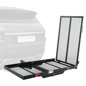 VEVOR Hitch Mount Cargo Carrier, 45.3" x 25.6" Iron Hitch Cargo Rack with Folding Ramp, Hitch Rack Basket with Stabilizer and Straps, 500LBS Mobility Scooter Carrier Fit 2" Hitch Receiver