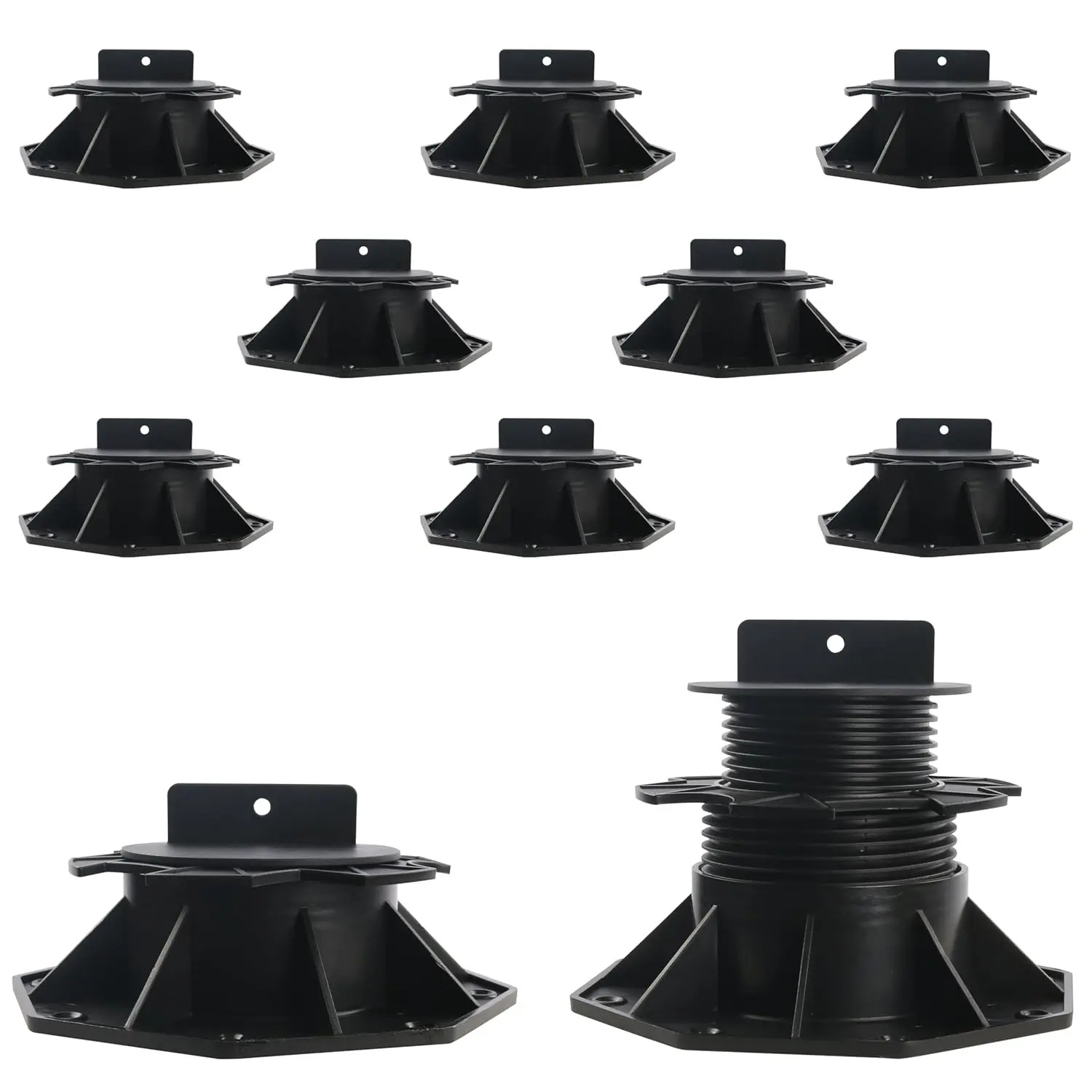 [Deals For You] 10 Pack Adjustable Deck Support Pedestal, Plastic Adjustable Deck Foundation Base, Support for Floating Deck Platform Deck Floor Height Adjustment Raising from 2-3/8" to 5-1/2"