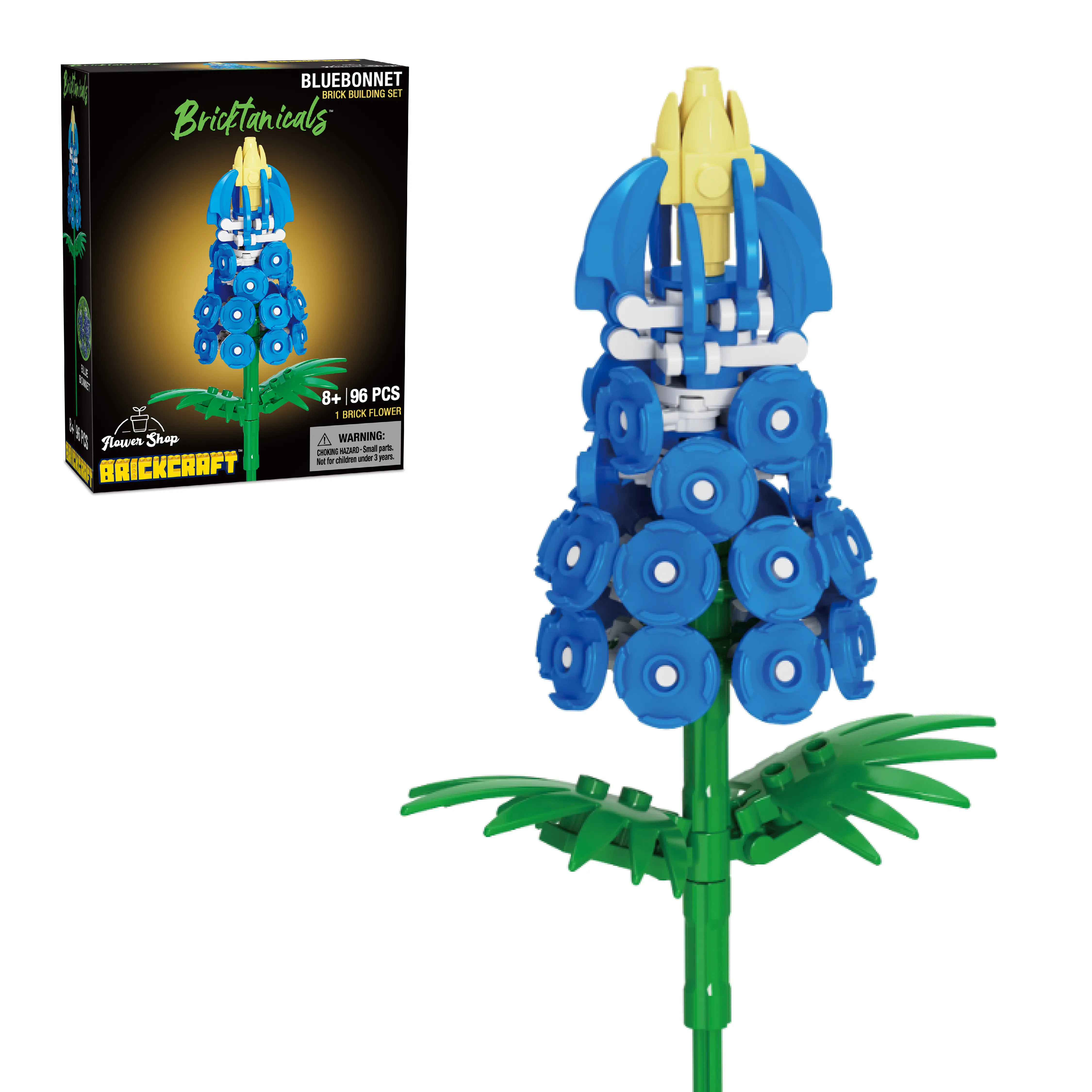 Brickcraft Bricktanicals Bluebonnet Flower Building Set, 96-Piece Texas Wildflower Model Kit for Adults and Teens 8+