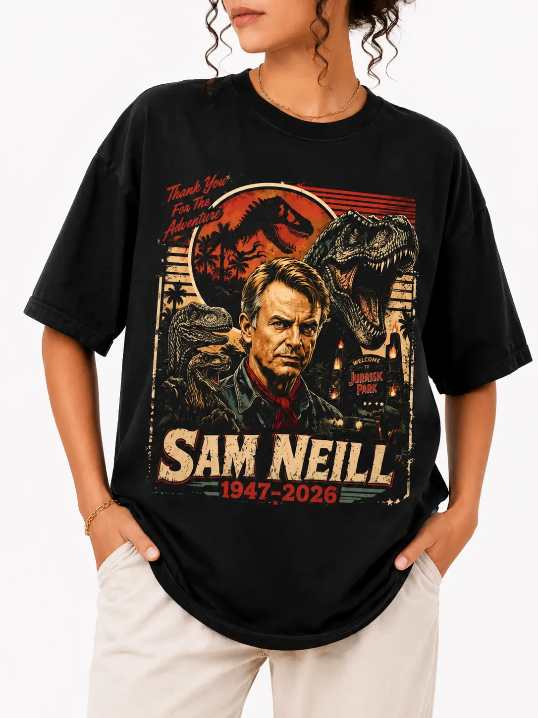 Men's Cotton Seamless Comfortable Top - Sam Neill Vintage Graphic Tee, Retro 90s Movie Legend Apparel, Unisex Oversized Streetwear, Classic Cinema Fan Love Shirt