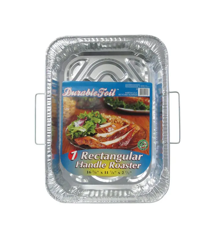 212 MAIN Aluminum Rectangular Roasting Pans with Contoured Handles & Built-In Rack, 11.87x16.62in Durable Kitchen Bakeware, 12-Pack Disposable/Reusable Silver Foil Baking Sets, Reusable Or Disposable
