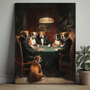 1pc Funny Manga Art Print -  Coolidge Poker Dogs in Vintage Poker Scene - Framed Canvas Poster - Ready-to-Hang Wall Decor - Funny Office