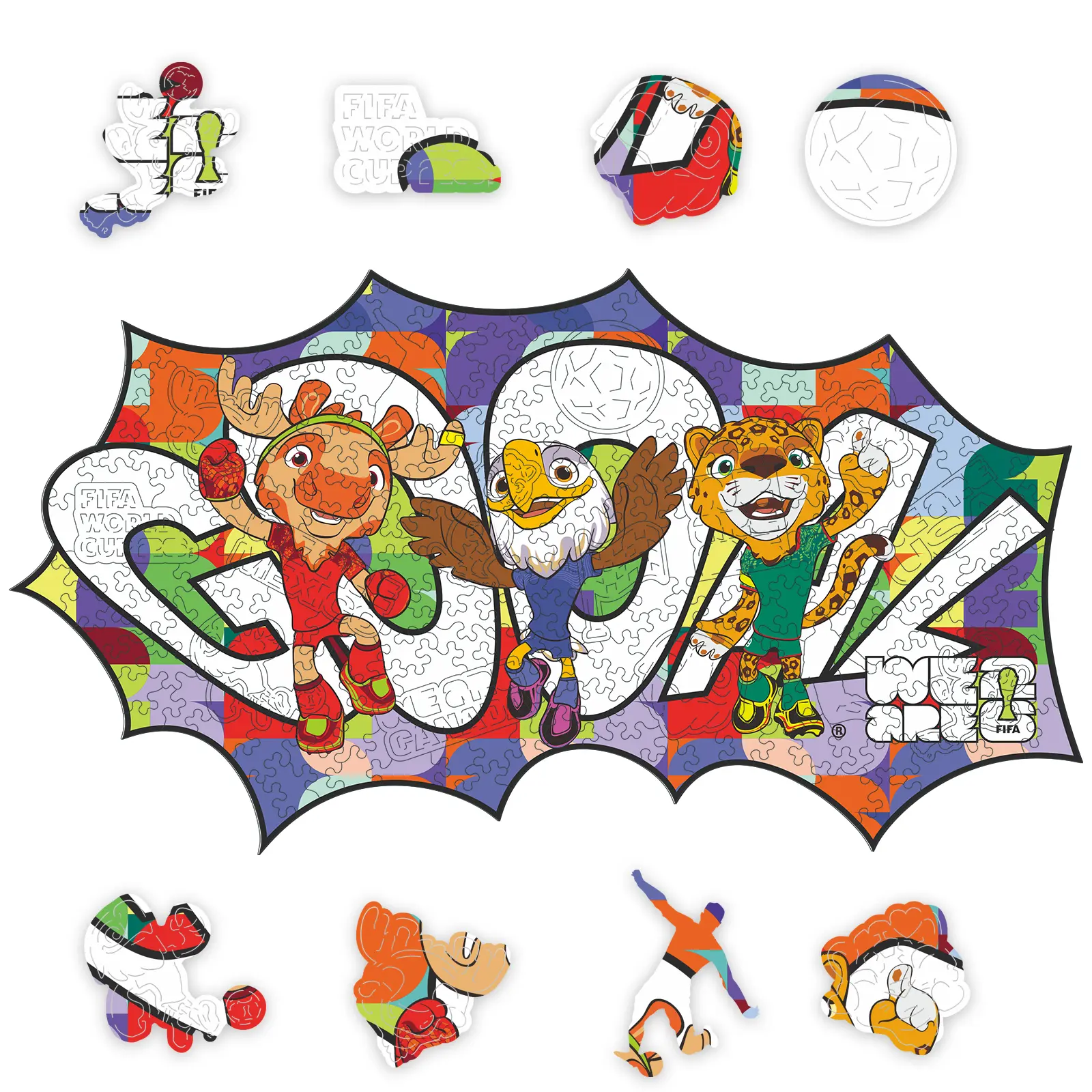 FIFA World Cup 2026 Goooal Puzzle Toy, 200 Laser-Cut Non-Toxic Wooden Pieces Jigsaw Puzzle, 5MM Thick Decorative Collectibles, 13"x7.1" Soccer Fan Gift, Modern Home Decor Authentic Premium Quality Officially Licensed, Decorative Puzzle Jigsaw Puzzles