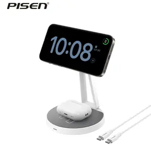 PISEN 2-in-1 Mag-Safe Charger Stand,Wireless Charger Charging Station for Multiple Devices, Mag-Safe Charger Stand for iPhone 16/15/14/13/12,AirPods