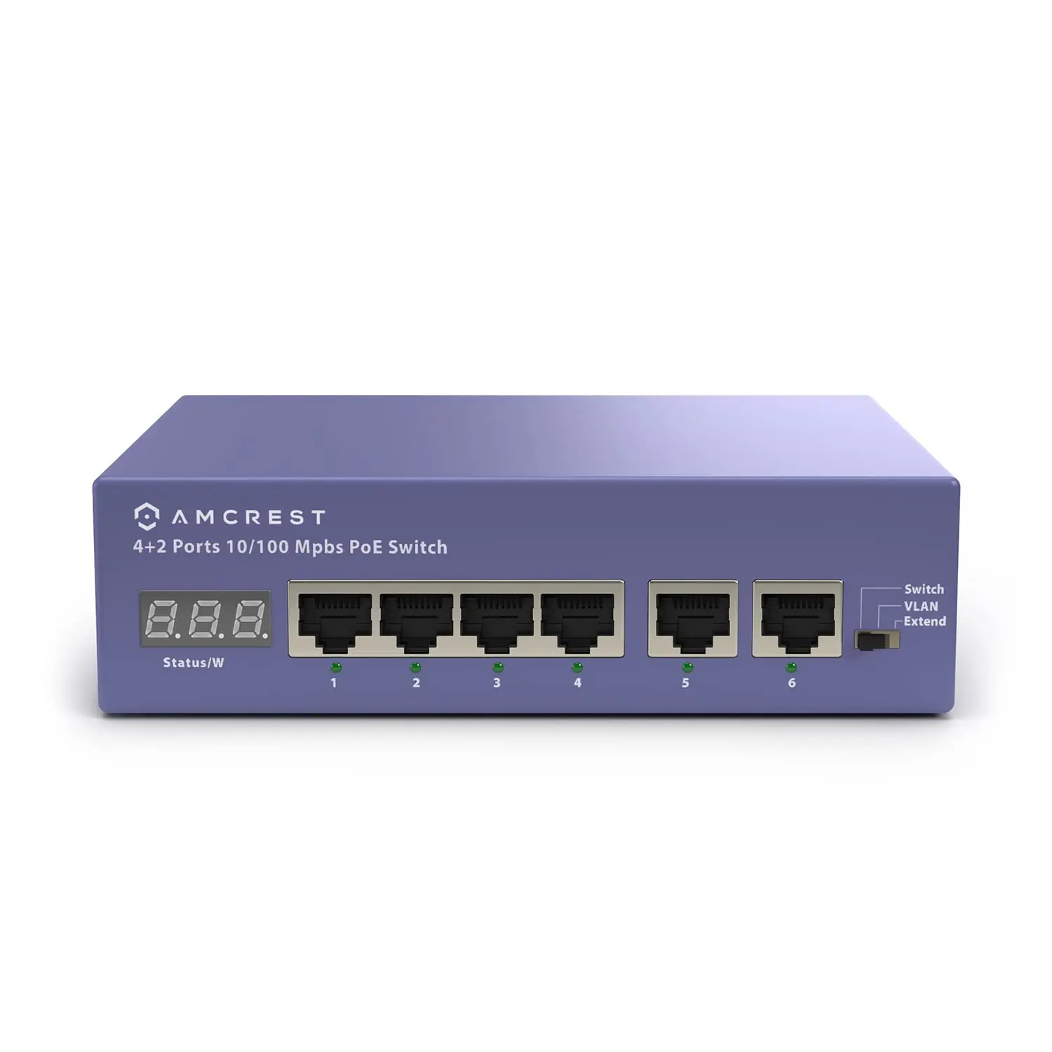 Amcrest 6-Port PoE+ Switch (AMPS6E4P-AT-65) - 4 PoE, 2 Uplink, 802.3at 65w, Fast Gigabit Speeds, Durable Metal Housing for Small Businesses