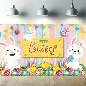 1PC,2D Flat Backdrop Easter Decoration Backdrop, Cute Bunny Egg Chick Theme Party Decor Background, Birthday Party Photography Backdrop, Festival Atmosphere Decoration Background Wall