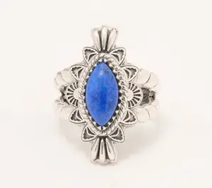 American West Sterling Marquise Gemstone Rope Ring