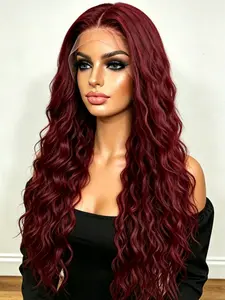 Burgundy Kinky Curly Lace Front Wig 13x4 Lace Front Wig for Women Red Long Curly Wave Synthetic Lace Front Wig Pre Plucked 99J  Colored Glueless Lace Frontal Wig Daily Wear Perfect for Dating and Special Occasions