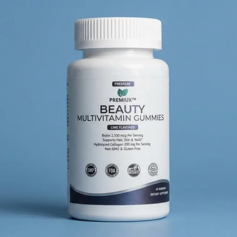 Premiux Beauty Multivitamin Gummies - Hair, Skin, Nails Support, Collagen Dietary Beauty Supplement for Glow Enhancement