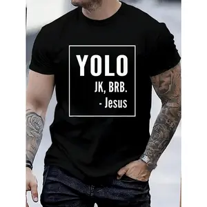 100% Cotton YOLO JK BRB Jesus T-Shirt Christian Catholic Funny Shirt T-Shirt Women's Men's Graphic Tee Causal Tops Fashion