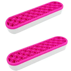 2 PCS Silicone Make up Brush Holder Cosmetic Storage Box Desktop Organizers (Pink)