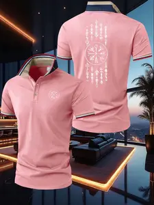 Summer New Fashion Polo Shirt, Morgan Captain Print, Men's Short Sleeve, Business Slim Fit, Stretchy Knit Fabric, Comfortable and Breathable