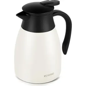 Insulated 34 Oz 1L Stainless Steel Coffee Carafe, Dustproof Thermal Carafe Keeps Hot for Home Party/Work, Cream