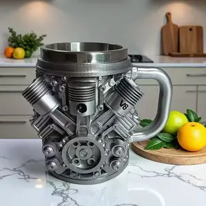 10oz Car Enthusiast Gift V8/V6 Engine Mug - Stainless Steel Travel Cup with Precise Cylinder Piston Design, Durable Reusable Vibrant Pattern, Hand Wash Only, Ideal for Christmas Thanksgiving Father’s Day Valentine’s Day, Stainless Steel Cups