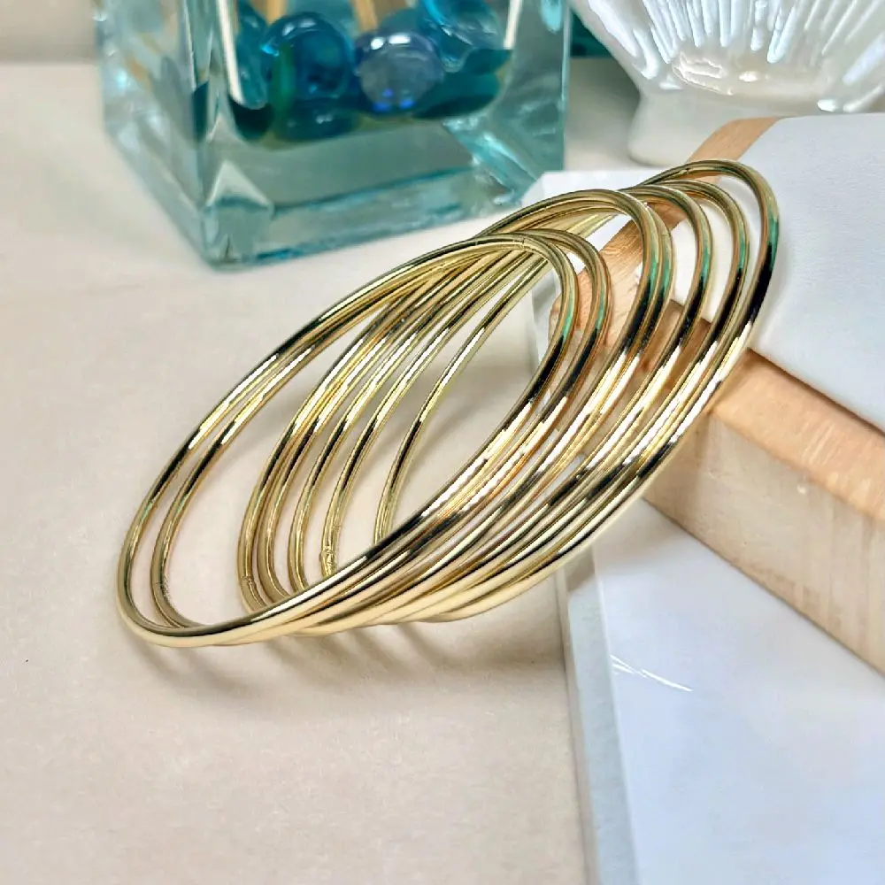 Gold Plated Thin & Smooth Bangle Bracelet Set for Women – Minimalist Elegant Style, Everyday Wear