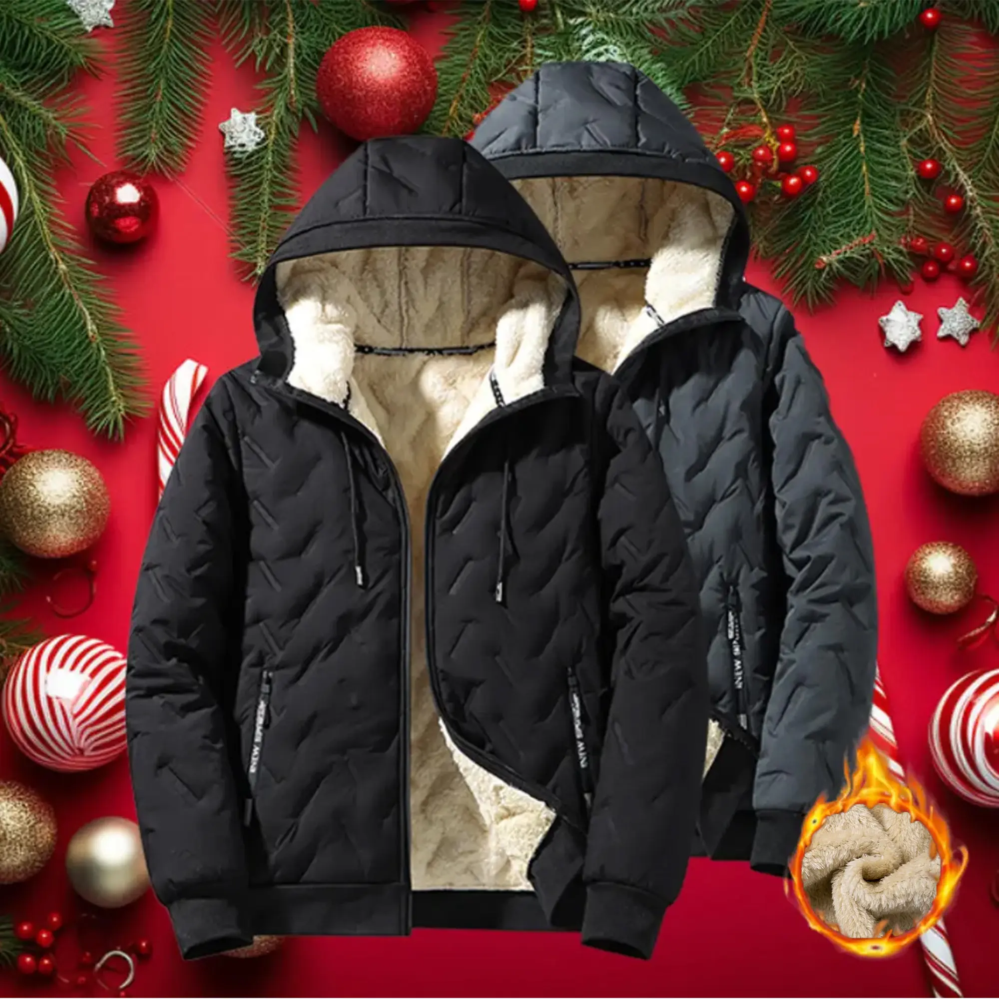 Men’s Winter Hooded Cotton Jacket – Thickened with Quilted Stitching for Warmth, Zipper Pockets, Windproof Design