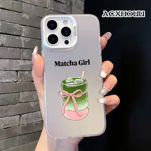 1.2mm Soft Silicone Shockproof Cellphone Case - Stylish Matcha Girl Design, Protective Accessory for iPhone 17,16,16 Pro Max,16 Pro,15,15 Pro,14,13,12,11
