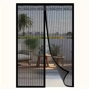 Breathable Mosquito-Proof Magnetic Screen Mesh Door Curtain, Easy to Clean, Fits 36x82 Inch Doors, Striped Soft Fabric