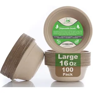 Disposable Paper Bowls, 16 Oz [100 Pack] Large Bowl-100% Compostable, Biodegradable, Eco-Friendly Natural Colour Bowls-Convenient for Daily Use for Salad, Hot Soup, and Pasta