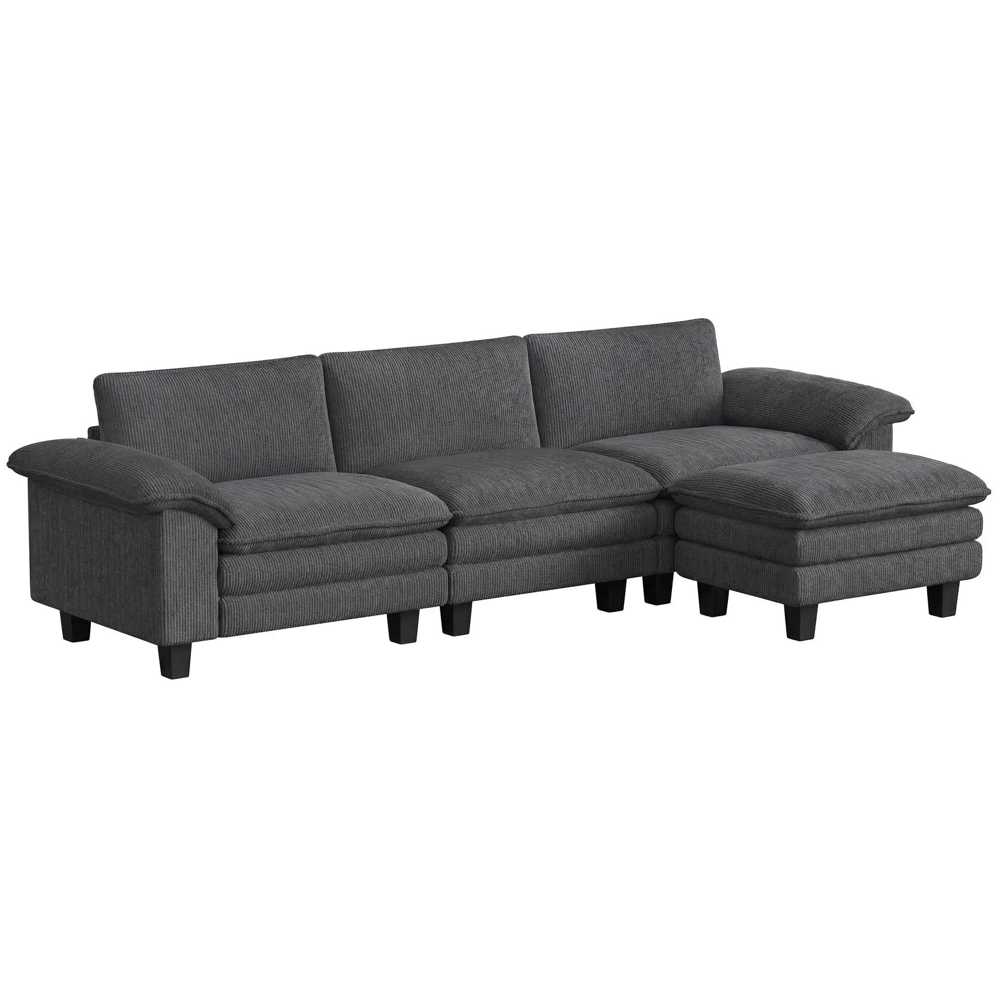 HOMCOM Modular Sectional Sofa Couch 124" Oversized L Shape Sectional Cloud Couch with Deep Seat, Movable Ottoman and Pillow-top Armrests for Living Room, Bedroom and Apartment