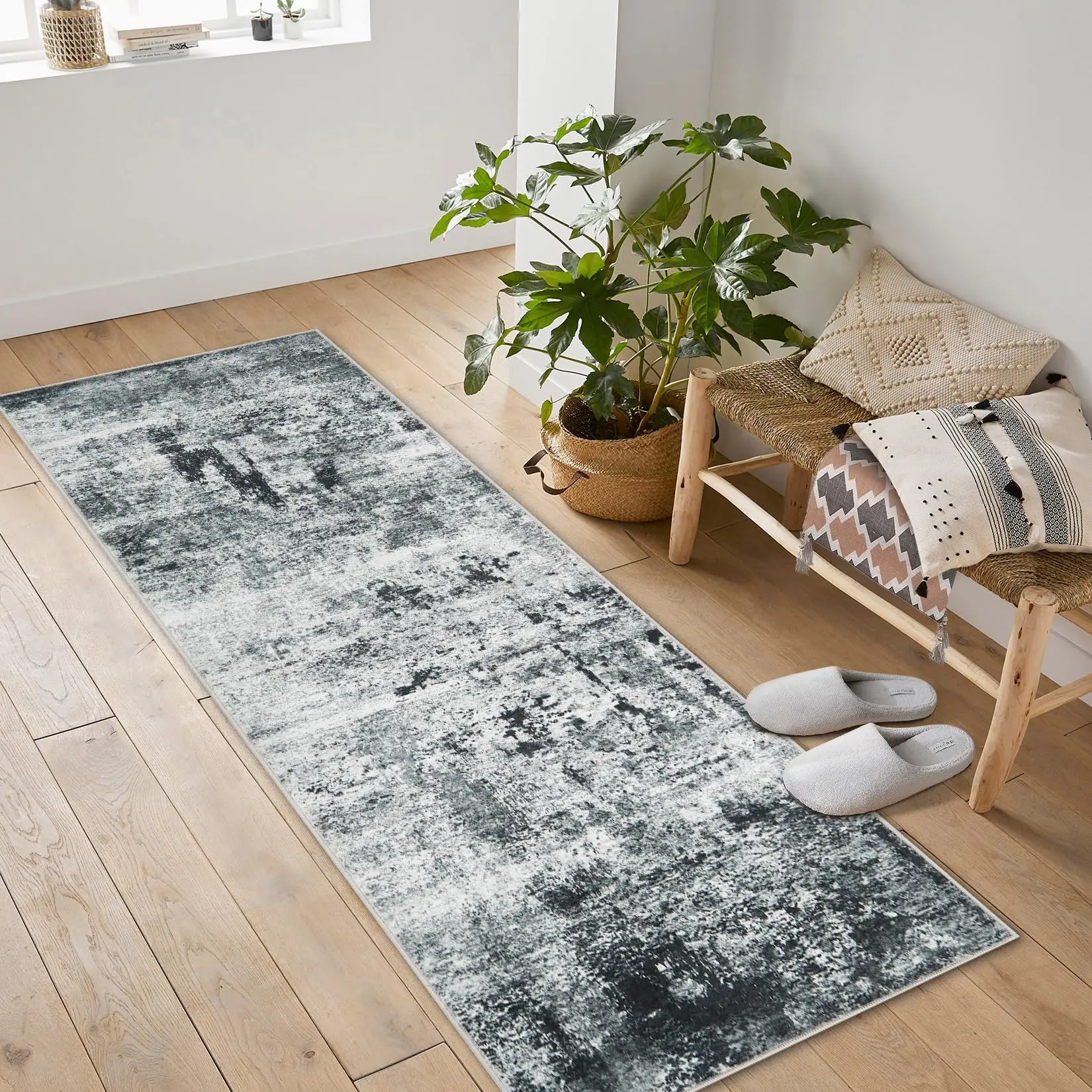 2*6 Area Rugs for Living Room, Large Washable Area Rug, Non Slip Abstract Rugs for Home Decor, Indoor Low Pile Carpet Area Rugs for Bedroom Dining Room,Gray