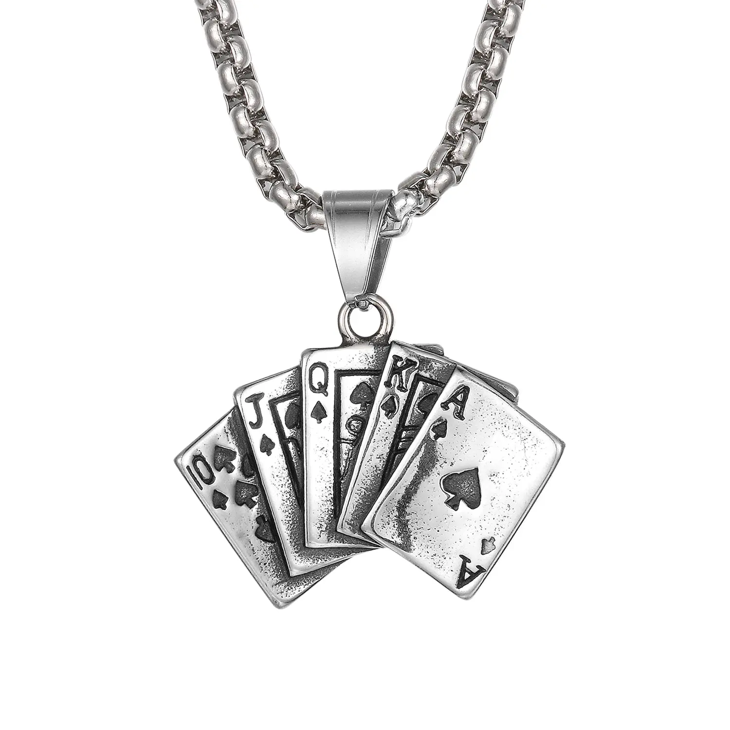 OIDEA Men's Vintage Ace of Spades Pendant Necklace, Double-Sided Stainless Steel Jewelry with Hypoallergenic 22-Inch Chain (22.04"(56cm) × 0.15"(0.4cm)), Tarnish-Proof Birthday Gift for Poker Enthusiasts, Card Games, Male