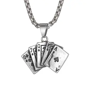 OIDEA Vintage Double-Sided Playing Card Stainless Steel Mens Pendant Necklace with 22" Chain, Ace of Spades
