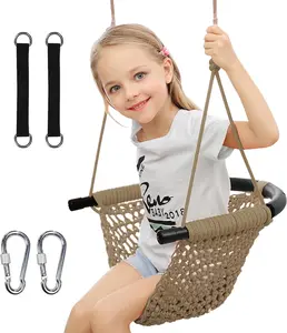 Hand-Knitting Toddler Swing, Swing Seat for Kids with Adjustable Ropes, Little tikes Swings Set, for Outdoor Indoor, Playground, Backyard