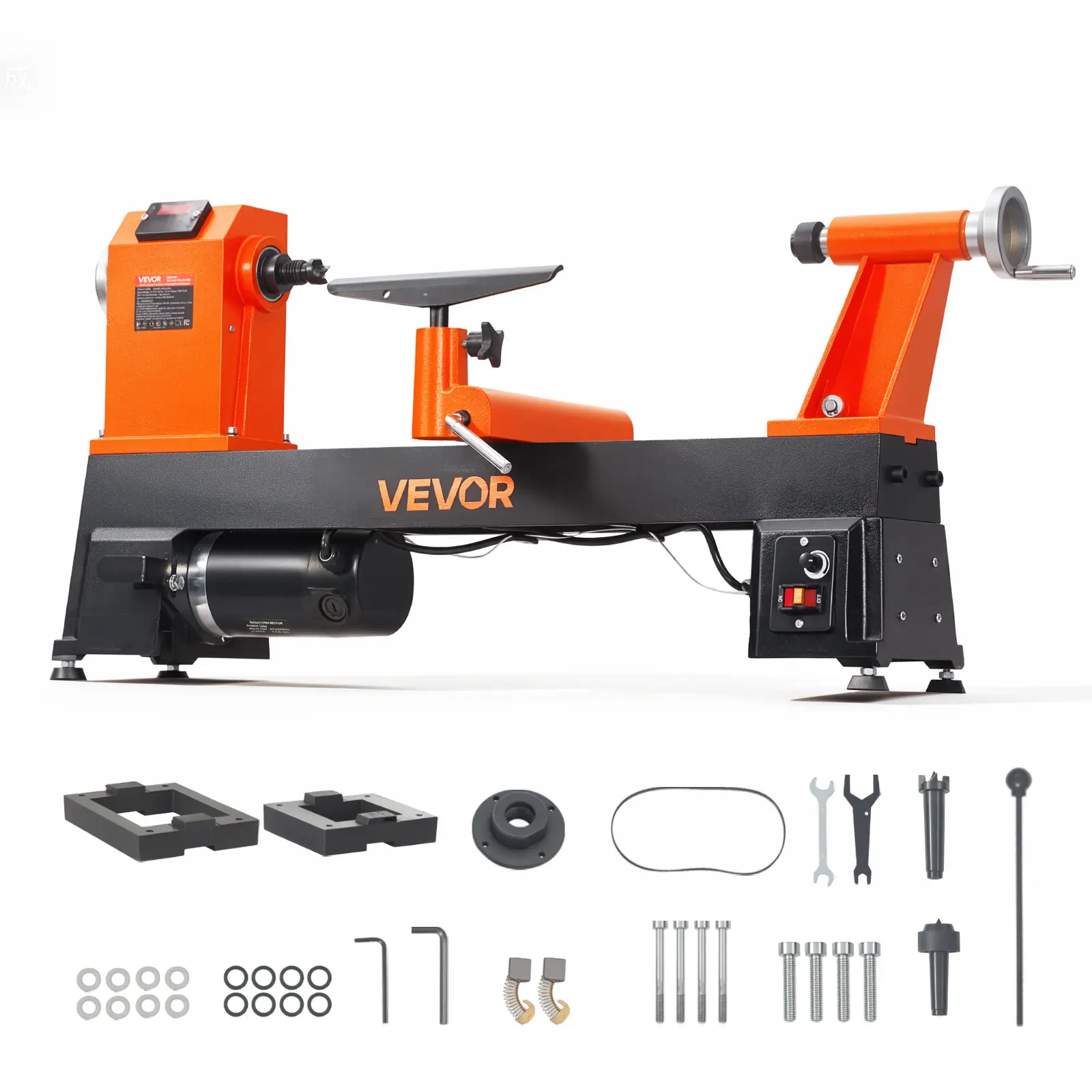 VEVOR Wood Lathe 1 HP 14" x 20" Benchtop Wood Lathe Machine Variable Speed, 150 to 3500 RPM with Display, Tool Rest, Up to 16" Swing Over Bed with Riser Block, for Professional Woodworking Woodturning