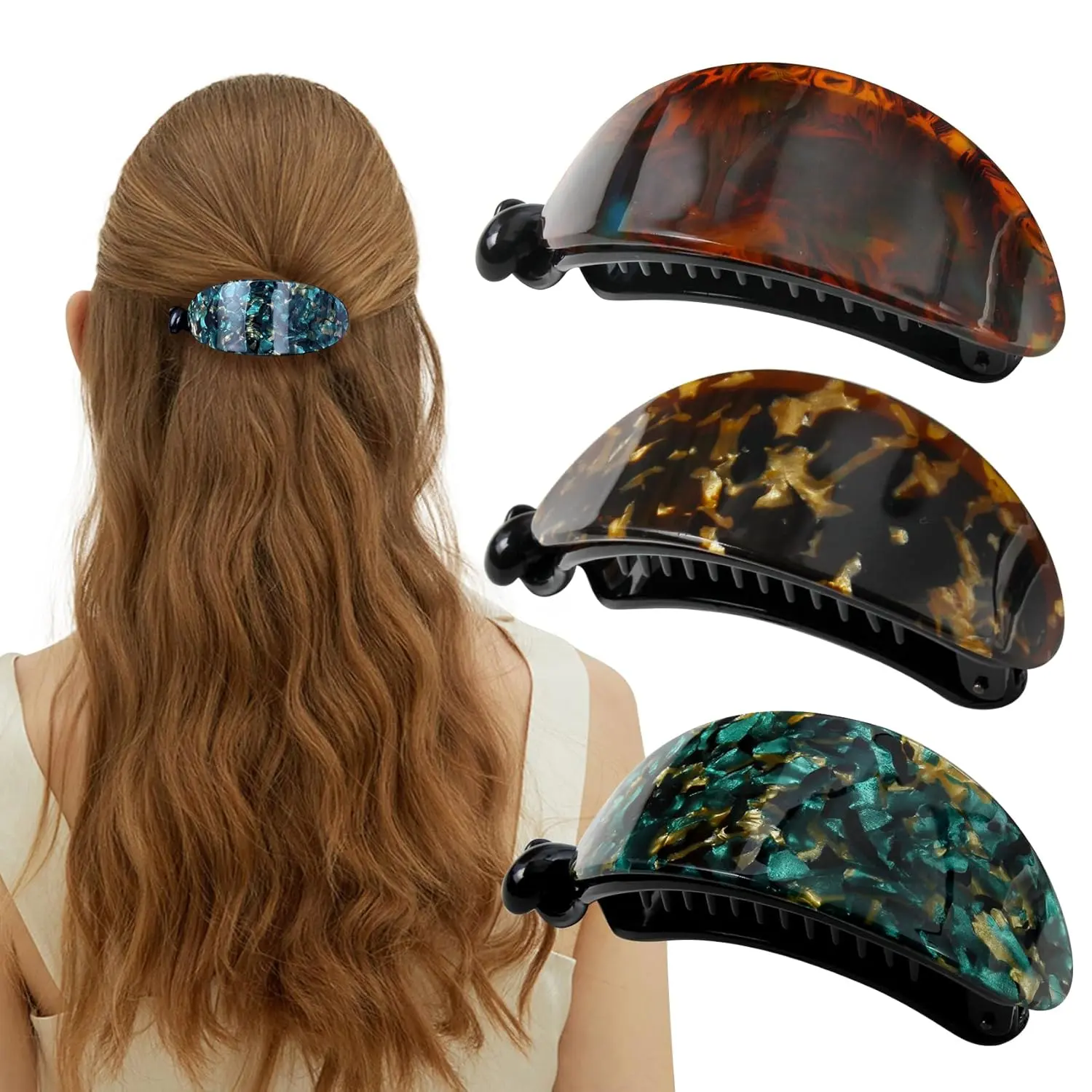 Concord Hair Clips - 3 count Curved Claw Clips for Women -  Hold No Slip Grip Claw for Women - Large Hair Clip for Thick Thin Hair ( 02)
