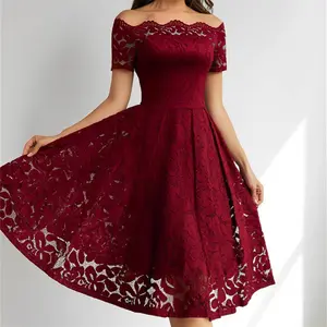 Exquisite One Collar Off Shoulder Lace Dress with A Large Display, Essential for Returning To School, Graduation Gift, Wedding Guest Attire