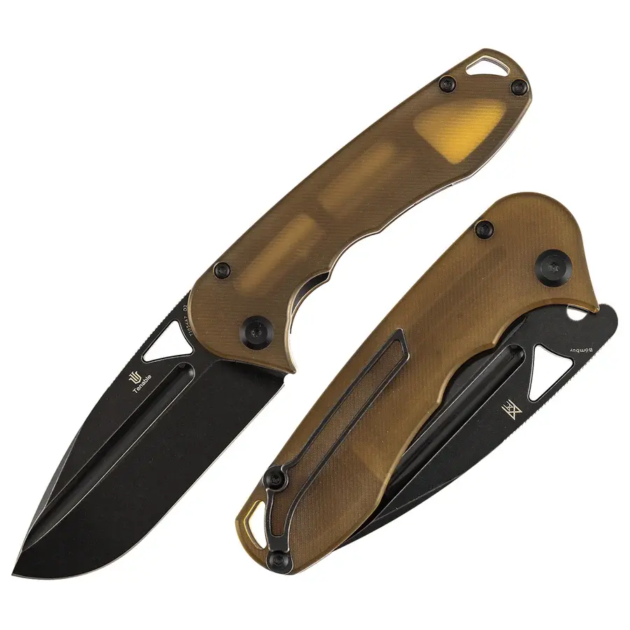 Tenable Bömbur Folding Knife G-mascus/Amber PEI/G10/Micarta Handle (3.53'' Blackwashed/Stonewashed Blade) Midgards Messer Design--T1054Series, Chunky, 3.53" Blade