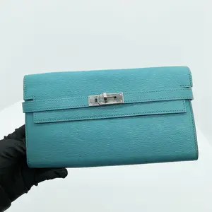 Pre-owned HERMÈS Kelly Long Wallet, 7F Peacock Green, Silver Hardware（239632）