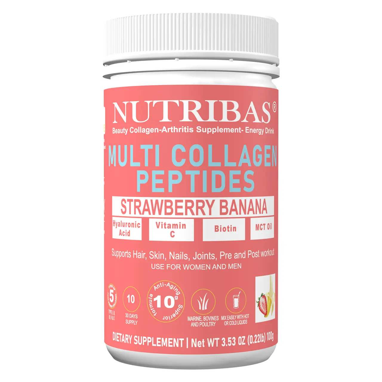 Multi Collagen Peptides, Strawberry Banana